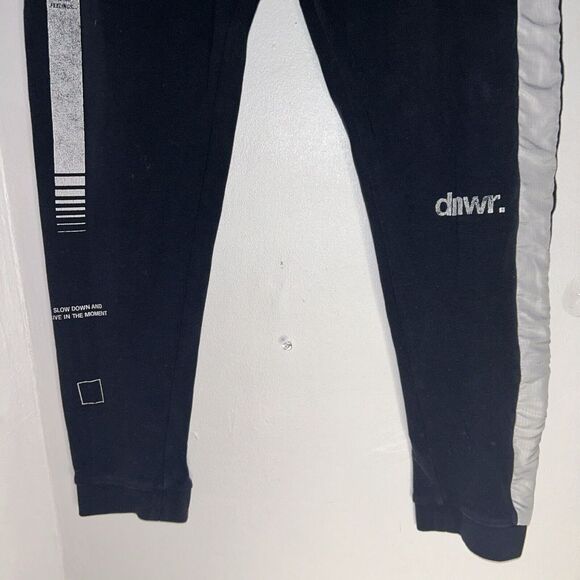 Zara Black Side Stripe Jogger Pants Size Large black-and-white stretchy - Picture 3 of 6